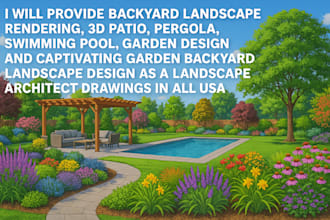 design your garden, backyard, patio, terrace 3d realistic landscape and 3d model