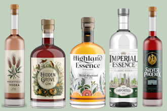 do label for gin, wine, whiskey,bourbon,vodka,rum,mezcal,cocktail,tequila,bottle