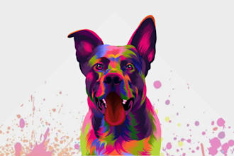 draw dog cat pet pop art and any animal portrait in 24 hours