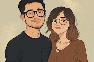 draw a valentine day couple portrait illustration