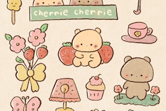 create cute kawaii doodle style designs for sticker sheets