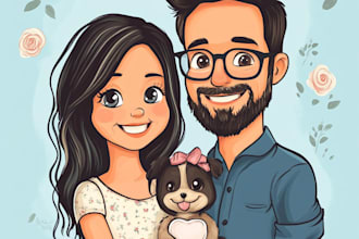 draw a valentine day couple portrait illustration