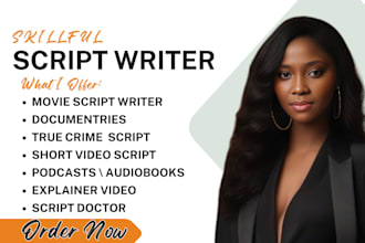be expert youtube script writer, movie, comedy, and screenplay scriptwriting