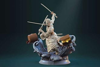 2d to 3d,model anime figurines,3d print,manga 3d character,miniature pose,zbrush