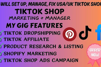 set up a tiktok shop in the USA, manage tiktok shop ads, and handle tiktok