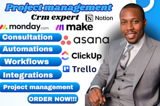 setup monday com clickup, asana make com trello, monday CRM, long term VA