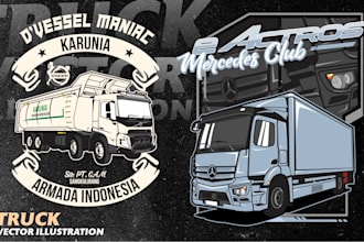 create cartoon vector truck illustration for tshirt or merch