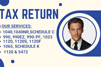 file and prepare form 1120, 1040nr, 1065, 1120f, 1023, 990 and all schedules
