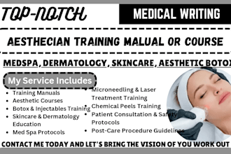 write medspa, dermatology, skincare, aesthetic botox training course or manual