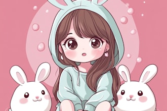 8design cute chibi kawaii logo, animal mascot, cartoon character design