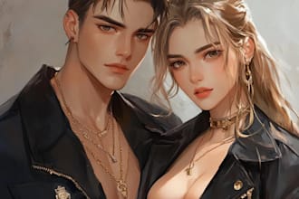 draw cute anime couple for you