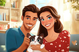 draw cartoon disney couple portrait