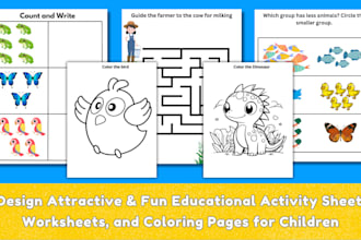 design educational activity sheets, worksheets, and coloring pages for children