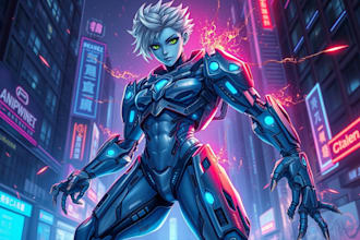 draw sci fi , cyberpunk , mecha, fantasy character design