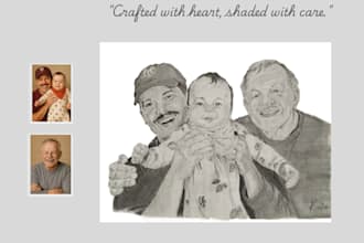 draw realistic pencil sketch, portrait from photos