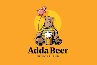 design bear beer and pink pig balloon logo