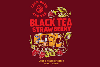 design black tea strawberry label logo