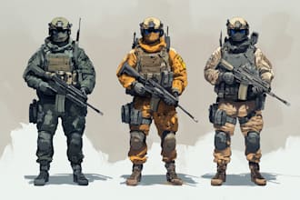 draw military themed anime and tactical for you