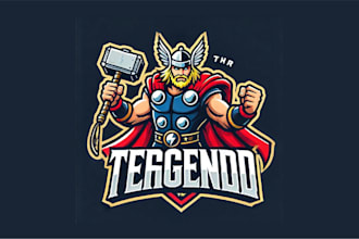 make thor legend cartoon, and character mascot logo with fast delivery