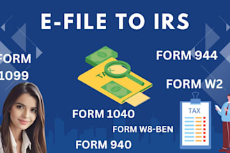 efile form w2, w9,w8 ben, 1099, 941, 940,944, 1040 forms