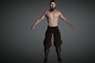 be your realistic 3d game character design,warrior armor,backpack model,nsfw art