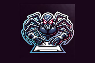 do writing spider cartoon, and character mascot logo for your company