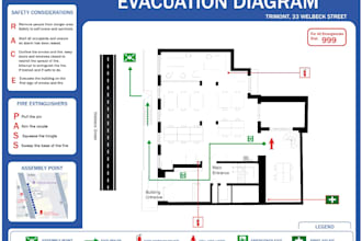 design fire exit and emergency evacuation plan, maps,diagram