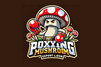 do boxing mushroom cartoon, and character mascot logo with express delivery