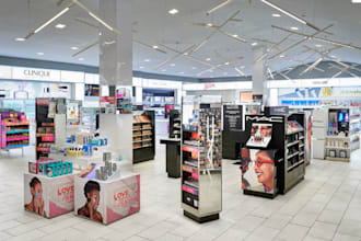 3d interior design, retail store, supermarket, shop interior with 3d rendering