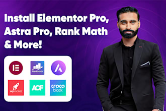 install elementor pro, astra pro, rank math, acf pro wprocket crocoblock wpml
