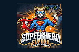 design superhero cat cartoon, character mascot logo with free vector file