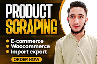 do product scraping for woocommerce, ecommerce, shopify import file, web scraper