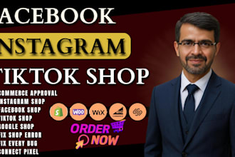 set up facebook, instagram, tiktok shop, fix pixel or shopify integration