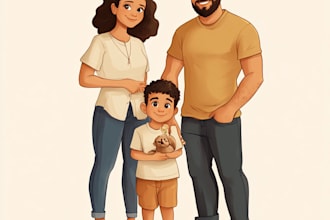 draw disney family couple cartoon portrait