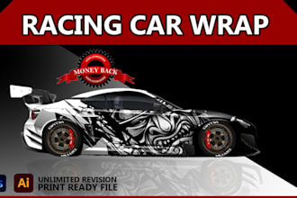 design racing car wrap, itasha wrap, car wrap design, van wrap ,bus wrap design