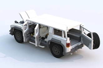 create 3d truck,vehicle interior rendering asset,lego design