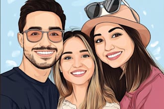 draw couple,family or group to cartoon portrait illustration