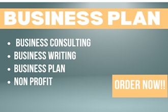 write detailed business plan for loans, startup, non profit, grants