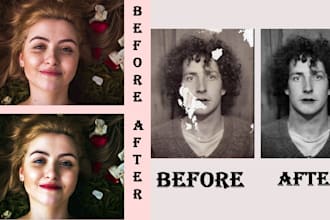 do photo editing, skin retouching, color change, background removal