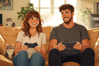 draw your couple into lovely disney cartoon caricature and friendship portrait
