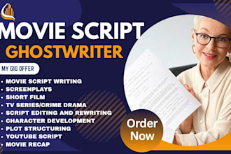 write movie script, TV series, short film, crime drama screenplay screenwriting