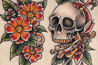 create amazing traditional or old school tattoo style design