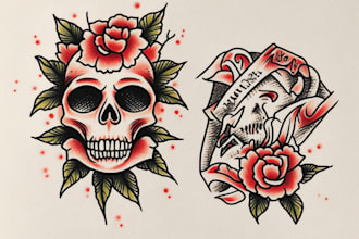 create a traditional or old school style tattoo design