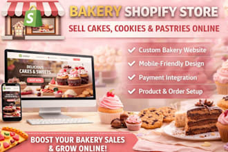 design a baking food shopify store for cakes, cookies and pastry website