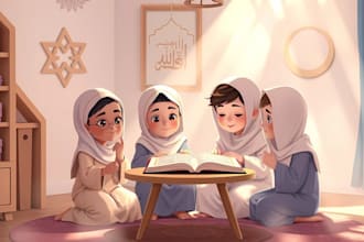 create islamic muslim illustrations for childrens books and storybook design