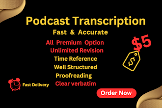 transcribe your podcast episodes with accuracy and quick delivery