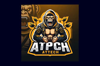 do ape attack cartoon, and character mascot logo with express delivery
