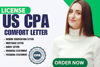 build US CPA profit loss, income verification CV letter, financial statement