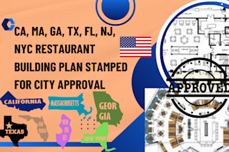 ca, ma, ga, tx, fl, nj, nyc restaurant building plan stamped for city approval