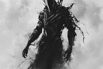 unique black and white dark horror fantasy art